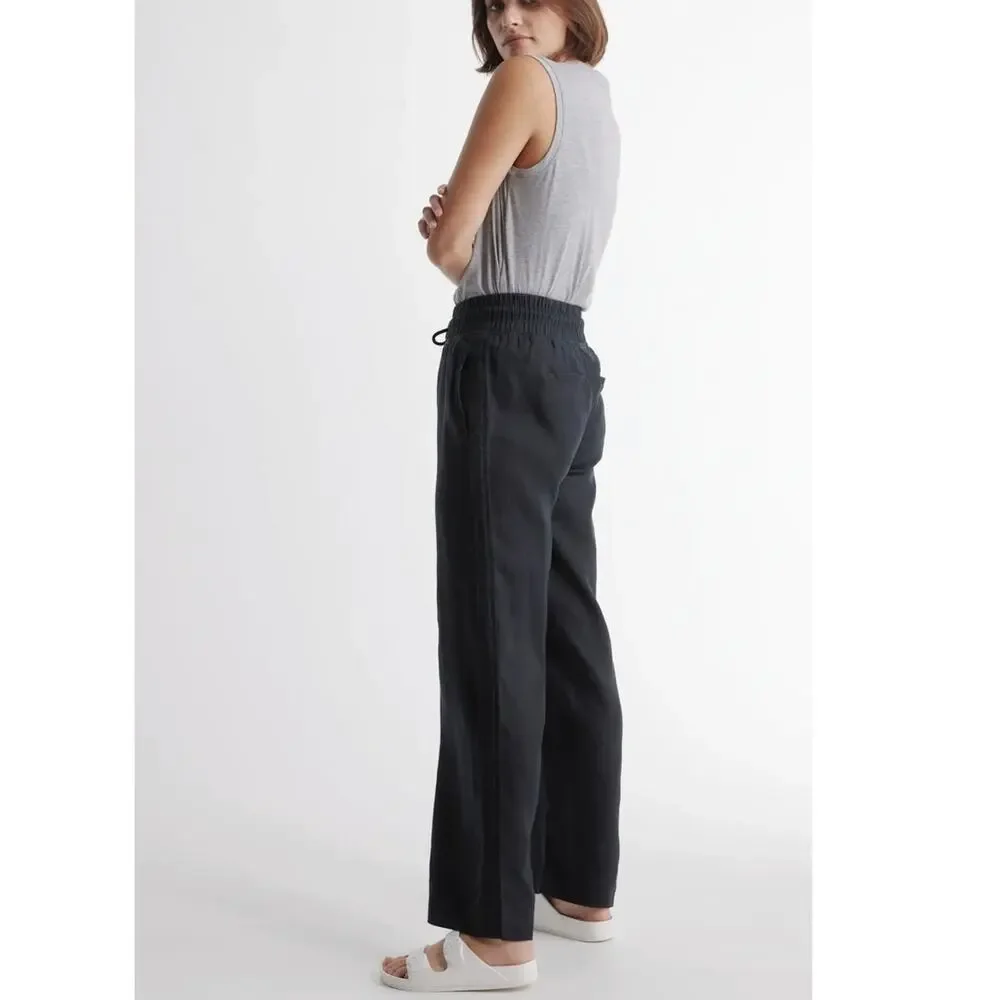 Quince Sz M Wide Leg Linen Pants Black Elastic Breezy Vacation Travel Relaxed - Picture 2 of 16